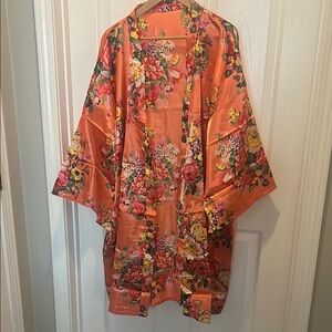 Floral Kimono Robe in Vibrant Orange floral pattern